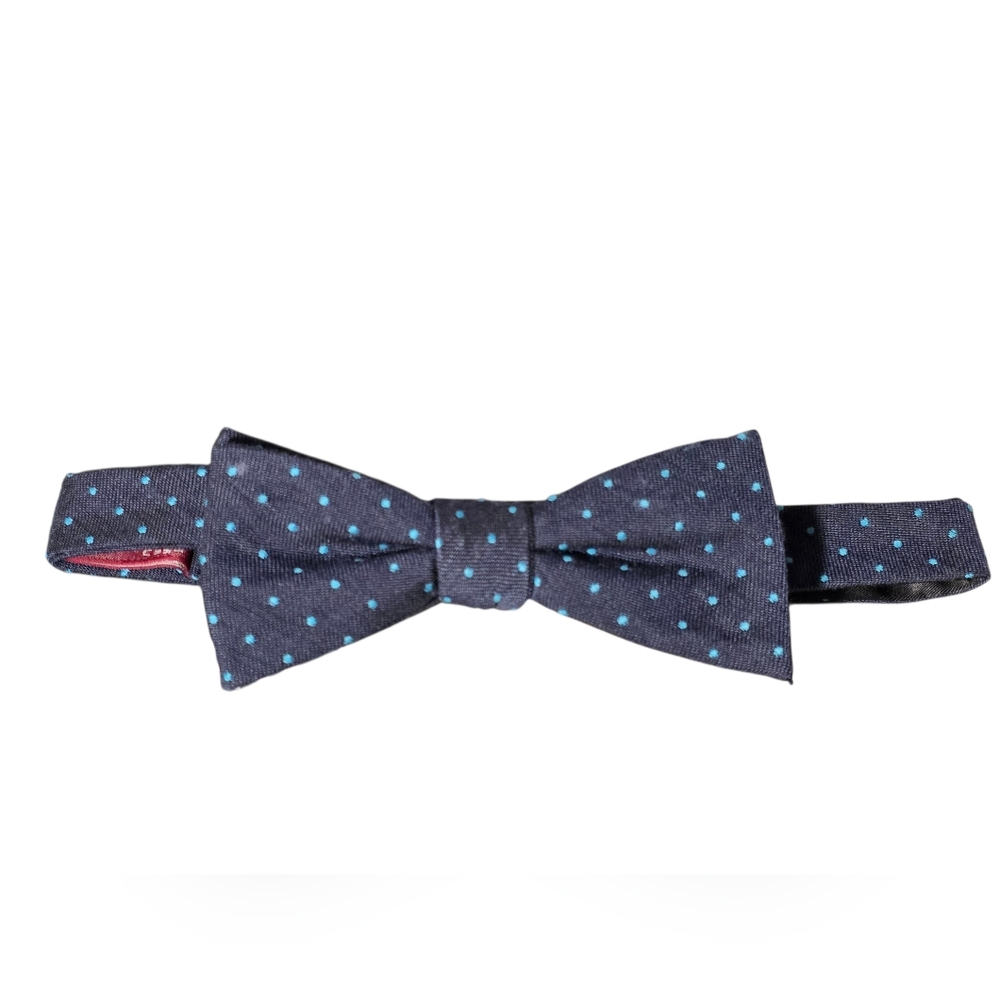 ♥Adjustable Navy Blue With Teal Polka Dots Bow Tie Fits 14.5-20" Neck Wool Blend